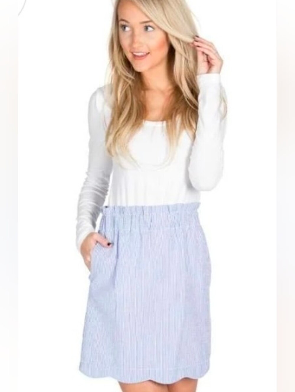 Lauren James Seersucker Scalloped Skirt